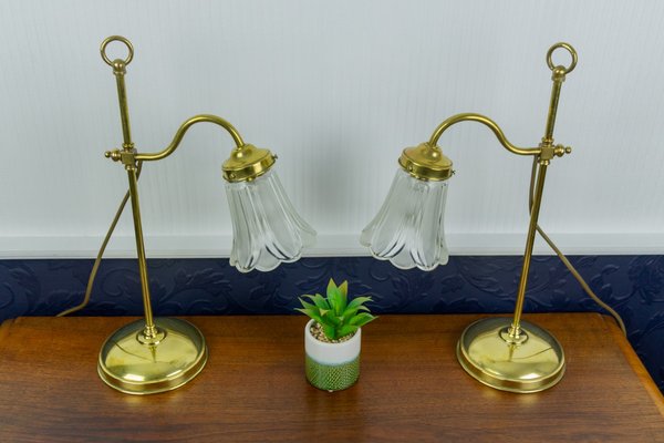 Vintage Brass & Frosted Glass Table Lamps, Set of 2-KEG-911622