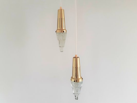 Vintage Brass & Glass Pendant Lamps from Vitrika, Set of 2-NV-867514