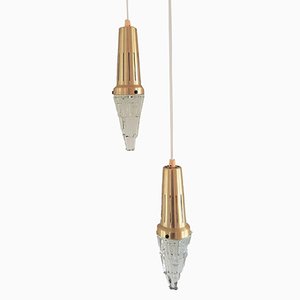 Vintage Brass & Glass Pendant Lamps from Vitrika, Set of 2-NV-867514