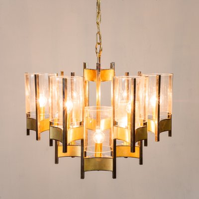 Vintage Brass Hurricane 9-Light Chandelier by Gaetano Sciolari, 1960s-ZLY-975879