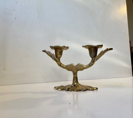 Vintage Brass Italian Leaf Candleholder, 1970s-LCR-1289238