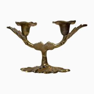 Vintage Brass Italian Leaf Candleholder, 1970s-LCR-1289238