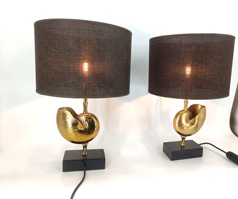 Vintage Brass Nautilus Shell Table Lamps, 1970s, Set of 2-IRH-2041895