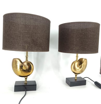 Vintage Brass Nautilus Shell Table Lamps, 1970s, Set of 2-IRH-2041895