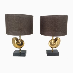 Vintage Brass Nautilus Shell Table Lamps, 1970s, Set of 2-IRH-2041895