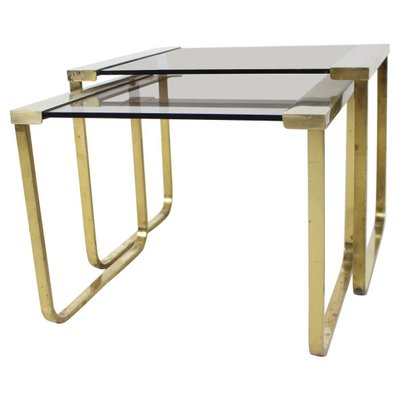 Vintage Brass Nesting Table Set, 1970s-TZ-938755