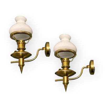 Vintage Brass Opaline Glass Sconces, 1960s, Set of 2-JJC-1431954