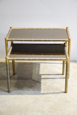 Vintage Brass-Plated Coffee Tables in Bamboo, 1970s, Set of 2-LA-1357402