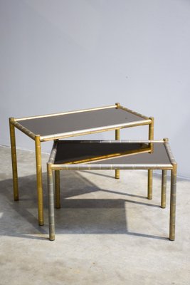 Vintage Brass-Plated Coffee Tables in Bamboo, 1970s, Set of 2-LA-1357402