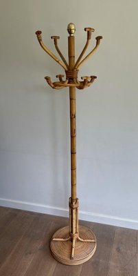 Vintage Brass & Rattan Coat Rack, 1970s-BA-1672926