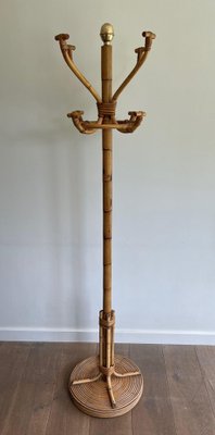 Vintage Brass & Rattan Coat Rack, 1970s-BA-1672926