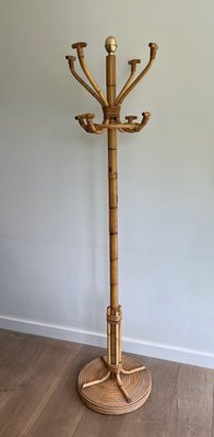 Vintage Brass & Rattan Coat Rack, 1970s-BA-1672926