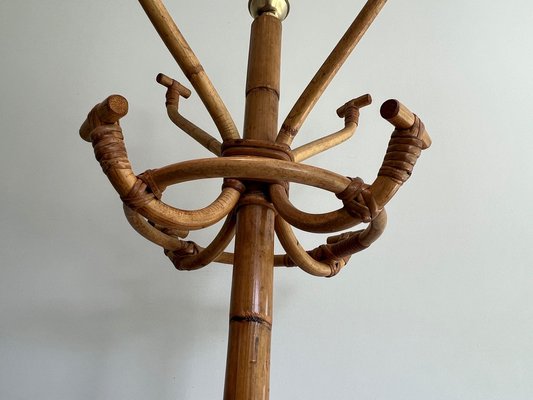 Vintage Brass & Rattan Coat Rack, 1970s-BA-1672926