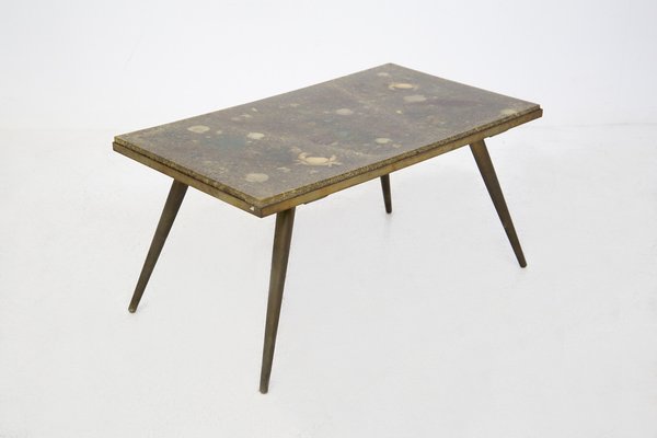 Vintage Brass & Resin Coffee Table With Marine Fossils-RCE-1188955