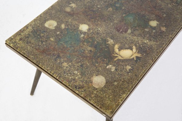 Vintage Brass & Resin Coffee Table With Marine Fossils-RCE-1188955