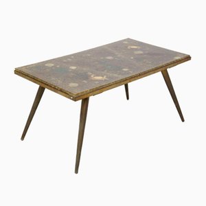 Vintage Brass & Resin Coffee Table With Marine Fossils-RCE-1188955