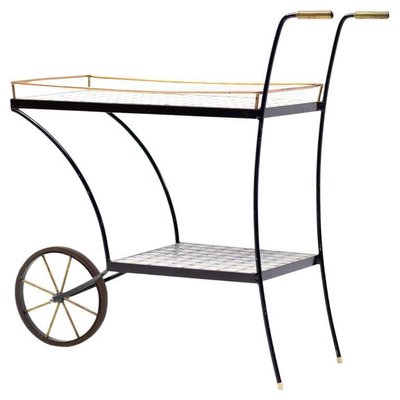 Vintage Brass Tiled Bar Cart-WN-1306845