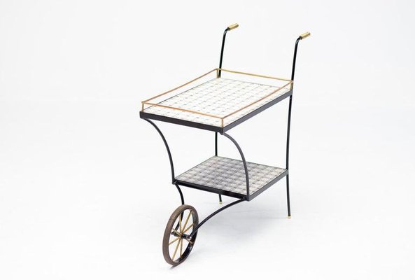 Vintage Brass Tiled Bar Cart-WN-1306845