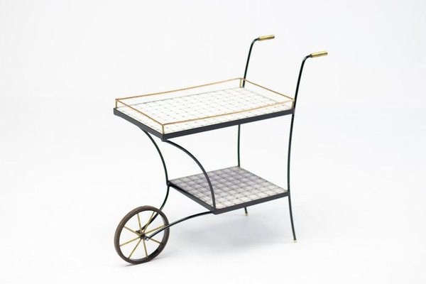 Vintage Brass Tiled Bar Cart-WN-1306845