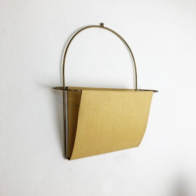 Vintage Brass Wall Hanging Magazine Holder, Austria, 1950s-QZ-1147727