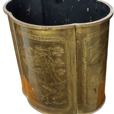 Vintage Brass Wastepaper Baskets with Engravings, Set of 3-TCS-1747251