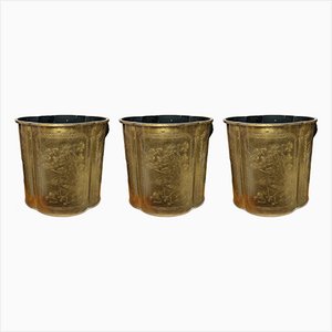 Vintage Brass Wastepaper Baskets with Engravings, Set of 3-TCS-1747251