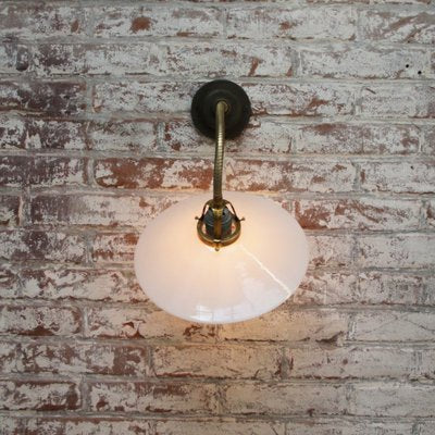 Vintage Brass & White Opaline Glass Wall Light-BLS-1336396