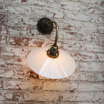 Vintage Brass & White Opaline Glass Wall Light-BLS-1336396