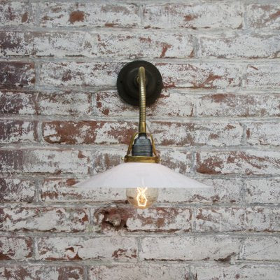 Vintage Brass & White Opaline Glass Wall Light-BLS-1336396