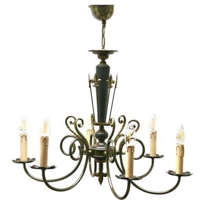 Vintage Brass & Wood Chandelier, Belgium, 1950s-MJY-1239926