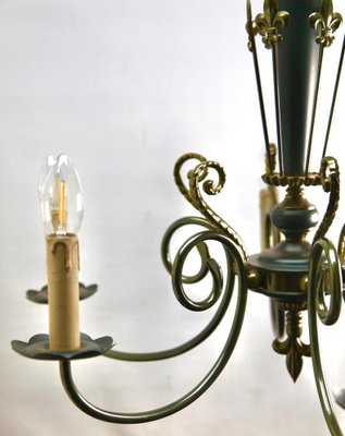 Vintage Brass & Wood Chandelier, Belgium, 1950s-MJY-1239926