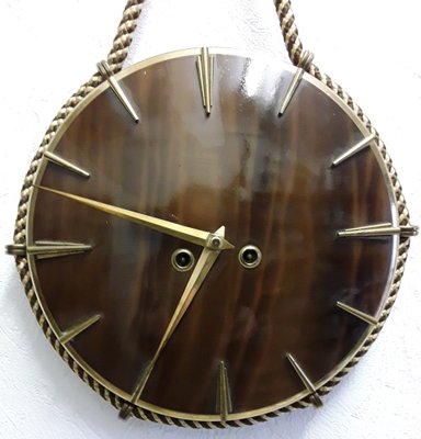 Vintage Brass & Wood Wall Clock, 1950s-HOI-1172155