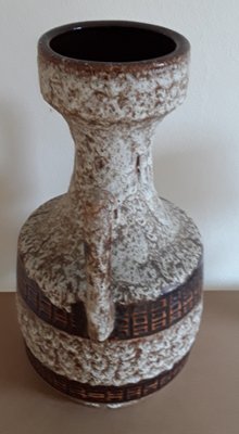 Vintage Braun Beige Ceramic Vase with Double Handle, 1970s-HOI-1358220