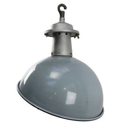 Vintage British Industrial Gray Enamel Pendant Lights-BLS-1130543