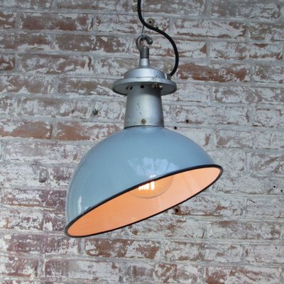 Vintage British Industrial Gray Enamel Pendant Lights-BLS-1130543