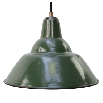 Vintage British Industrial Green Enamel Pendant Light-BLS-1393208