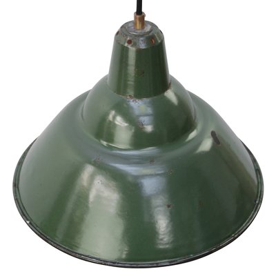 Vintage British Industrial Green Enamel Pendant Light-BLS-1393208