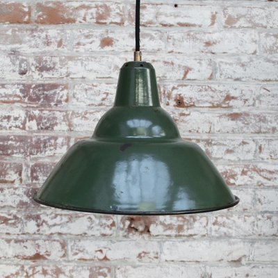 Vintage British Industrial Green Enamel Pendant Light-BLS-1393208