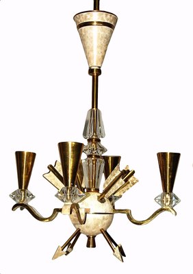 Vintage Bronze and Crystal Chandelier from DLG Gilbert Poillerat, 1940s-AWH-583806