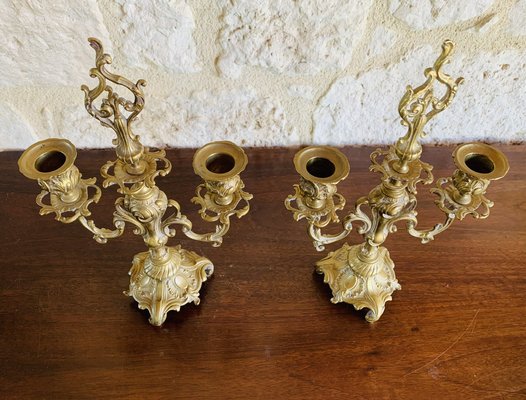 Vintage Bronze Candelabras, Set of 2-OJT-1705137