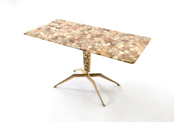 Vintage Bronze Coffee Table with Marble Top, Italy, 1950s-JPQ-2018401