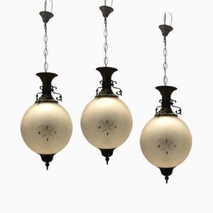 Vintage Bronze Glass Light Pendants, 1950s, Set of 3-JJC-1719397