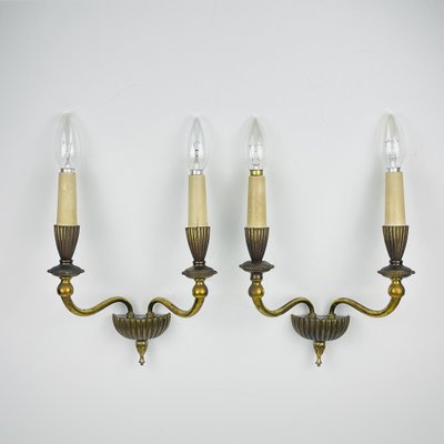 Vintage Bronze Wall Lamps, Italy, 1950s, Set of 2-WQC-2040164