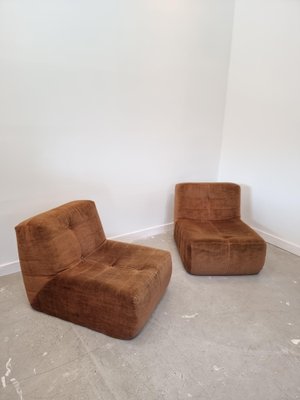 Vintage Brown Fabric One Seat Sofa Lounge Chairs, 1970s, Set of 2-GNW-1244848