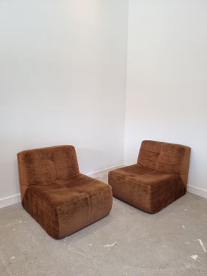 Vintage Brown Fabric One Seat Sofa Lounge Chairs, 1970s, Set of 2-GNW-1244848