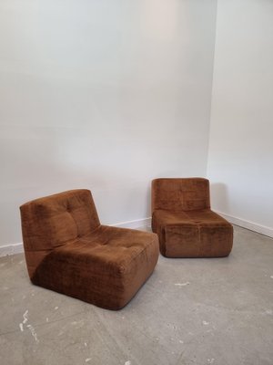 Vintage Brown Fabric One Seat Sofa Lounge Chairs, 1970s, Set of 2-GNW-1244848