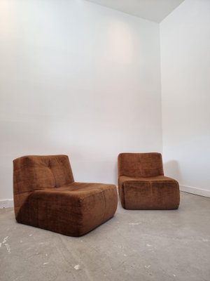 Vintage Brown Fabric One Seat Sofa Lounge Chairs, 1970s, Set of 2-GNW-1244848