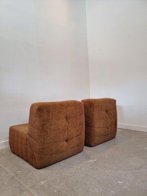 Vintage Brown Fabric One Seat Sofa Lounge Chairs, 1970s, Set of 2-GNW-1244848