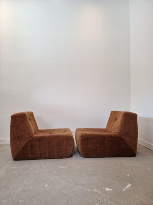 Vintage Brown Fabric One Seat Sofa Lounge Chairs, 1970s, Set of 2-GNW-1244848