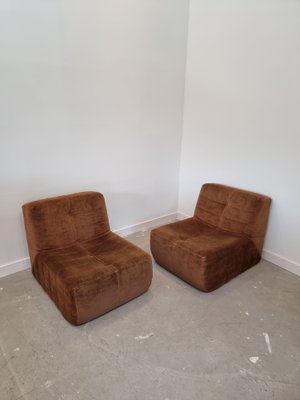 Vintage Brown Fabric One Seat Sofa Lounge Chairs, 1970s, Set of 2-GNW-1244848